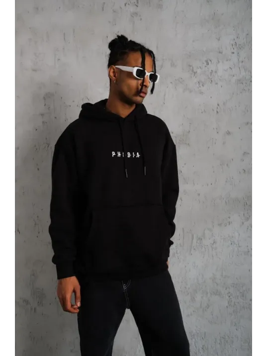 Erkek Astronot Baskılı Kapüşonlu Sweat - Siyah Erkek Astronot Baskılı Kapüşonlu Sweat - Siyah