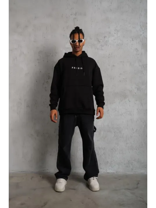 Erkek Astronot Baskılı Kapüşonlu Sweat - Siyah Erkek Astronot Baskılı Kapüşonlu Sweat - Siyah