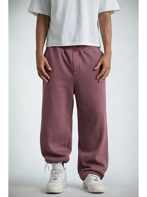 Erkek Baggy Alt Eşofman - Gül Kurusu