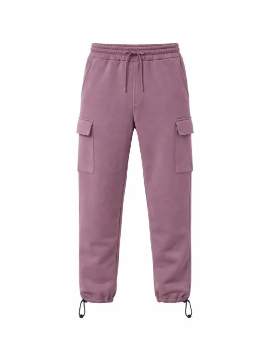 Erkek Baggy Üç İplik Kargo Cepli Eşofman Ayarlanabilir Paça Beli İpli Pantolon - Gül Kurusu