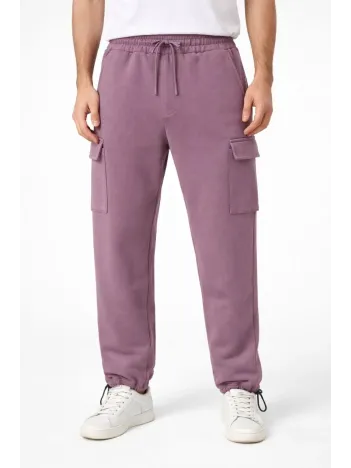 Erkek Baggy Üç İplik Kargo Cepli Eşofman Ayarlanabilir Paça Beli İpli Pantolon - Gül Kurusu