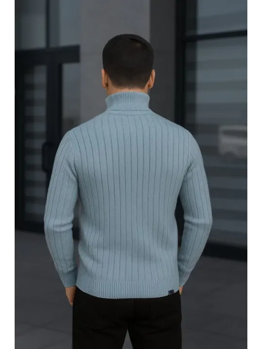 Erkek Balıkcı Yaka Bağazlı Triko Kazak Pamuklu Kalın Fitilli Dokuma, Regular Fit Uzun Kollu Kışlık Model - Bebe Mavisi Erkek Balıkcı Yaka Bağazlı Triko Kazak Pamuklu Kalın Fitilli Dokuma, Regular Fit Uzun Kollu Kışlık Model - Bebe Mavisi