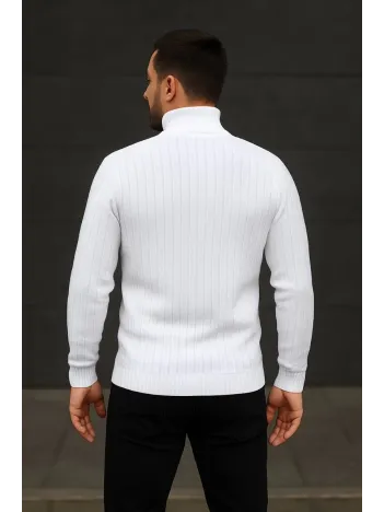 Erkek Balıkcı Yaka Bağazlı Triko Kazak Pamuklu Kalın Fitilli Dokuma, Regular Fit Uzun Kollu Kışlık Model - Beyaz Erkek Balıkcı Yaka Bağazlı Triko Kazak Pamuklu Kalın Fitilli Dokuma, Regular Fit Uzun Kollu Kışlık Model - Beyaz