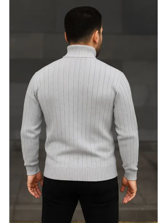 Erkek Balıkcı Yaka Bağazlı Triko Kazak Pamuklu Kalın Fitilli Dokuma, Regular Fit Uzun Kollu Kışlık Model - Gri Erkek Balıkcı Yaka Bağazlı Triko Kazak Pamuklu Kalın Fitilli Dokuma, Regular Fit Uzun Kollu Kışlık Model - Gri
