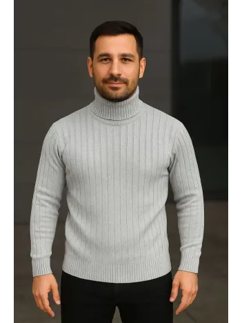 Erkek Balıkcı Yaka Bağazlı Triko Kazak Pamuklu Kalın Fitilli Dokuma, Regular Fit Uzun Kollu Kışlık Model - Gri Erkek Balıkcı Yaka Bağazlı Triko Kazak Pamuklu Kalın Fitilli Dokuma, Regular Fit Uzun Kollu Kışlık Model - Gri