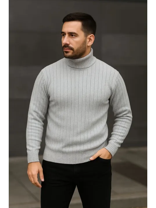 Erkek Balıkcı Yaka Bağazlı Triko Kazak Pamuklu Kalın Fitilli Dokuma, Regular Fit Uzun Kollu Kışlık Model - Gri Erkek Balıkcı Yaka Bağazlı Triko Kazak Pamuklu Kalın Fitilli Dokuma, Regular Fit Uzun Kollu Kışlık Model - Gri