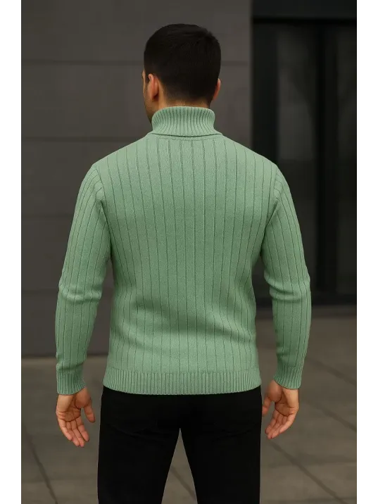Erkek Balıkcı Yaka Bağazlı Triko Kazak Pamuklu Kalın Fitilli Dokuma, Regular Fit Uzun Kollu Kışlık Model - Mint Yeşili Erkek Balıkcı Yaka Bağazlı Triko Kazak Pamuklu Kalın Fitilli Dokuma, Regular Fit Uzun Kollu Kışlık Model - Mint Yeşili