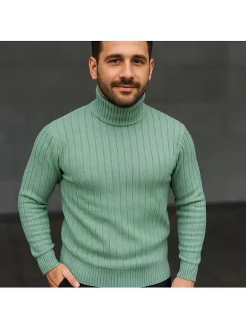 Erkek Balıkcı Yaka Bağazlı Triko Kazak Pamuklu Kalın Fitilli Dokuma, Regular Fit Uzun Kollu Kışlık Model - Mint Yeşili Erkek Balıkcı Yaka Bağazlı Triko Kazak Pamuklu Kalın Fitilli Dokuma, Regular Fit Uzun Kollu Kışlık Model - Mint Yeşili