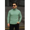 Erkek Balıkcı Yaka Bağazlı Triko Kazak Pamuklu Kalın Fitilli Dokuma, Regular Fit Uzun Kollu Kışlık Model - Mint Yeşili Erkek Balıkcı Yaka Bağazlı Triko Kazak Pamuklu Kalın Fitilli Dokuma, Regular Fit Uzun Kollu Kışlık Model - Mint Yeşili
