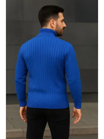 Erkek Balıkcı Yaka Bağazlı Triko Kazak Pamuklu Kalın Fitilli Dokuma, Regular Fit Uzun Kollu Kışlık Model - Saks Mavisi Erkek Balıkcı Yaka Bağazlı Triko Kazak Pamuklu Kalın Fitilli Dokuma, Regular Fit Uzun Kollu Kışlık Model - Saks Mavisi