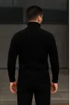Erkek Balıkcı Yaka Bağazlı Triko Kazak Pamuklu Kalın Fitilli Dokuma, Regular Fit Uzun Kollu Kışlık Model - Siyah