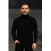 Erkek Balıkcı Yaka Bağazlı Triko Kazak Pamuklu Kalın Fitilli Dokuma, Regular Fit Uzun Kollu Kışlık Model - Siyah