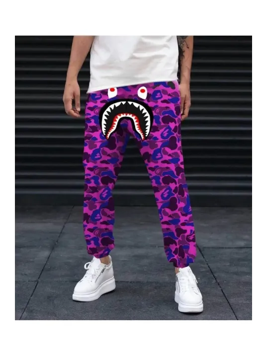 Unisex Pubg Bape x Shark Eşofman Altı - Mor Unisex Pubg Bape x Shark Eşofman Altı - Mor