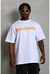 Erkek Baskılı Tişort Kısa Kol Bisiklet Yaka Ovarsize T-shirt -  Beyaz
