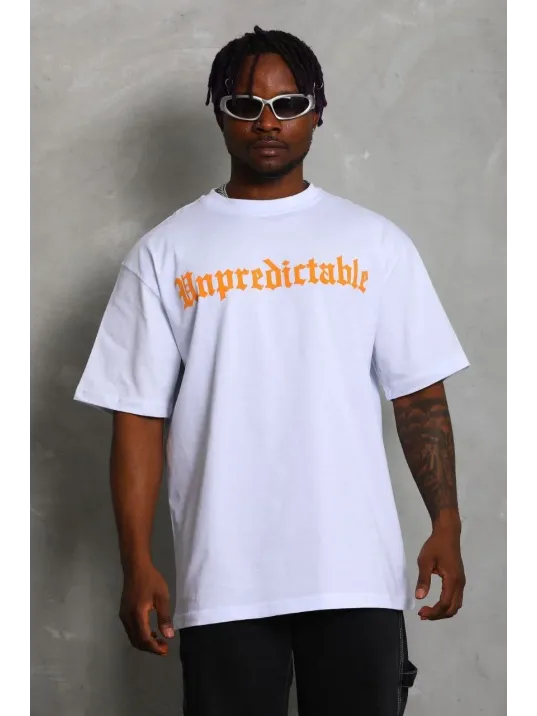 Unisex Oversize Baskılı Bisiklet Yaka T-Shirt - Beyaz Unisex Oversize Baskılı Bisiklet Yaka T-Shirt - Beyaz