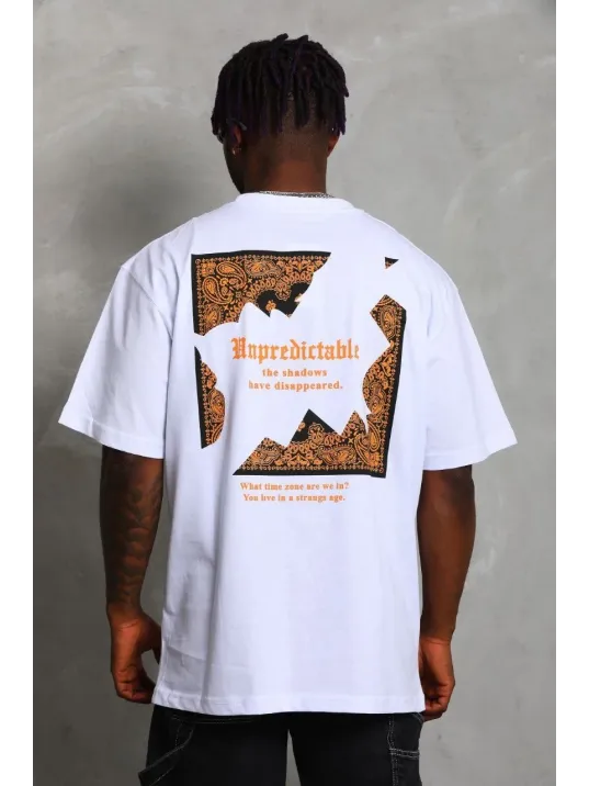 Unisex Oversize Baskılı Bisiklet Yaka T-Shirt - Beyaz Unisex Oversize Baskılı Bisiklet Yaka T-Shirt - Beyaz