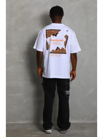 Unisex Oversize Baskılı Bisiklet Yaka T-Shirt - Beyaz Unisex Oversize Baskılı Bisiklet Yaka T-Shirt - Beyaz