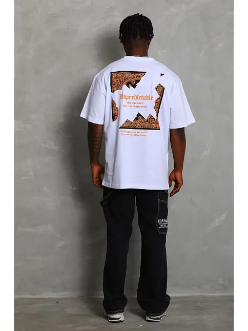 Erkek Baskılı Tişort Kısa Kol Bisiklet Yaka Ovarsize T-shirt -  Beyaz