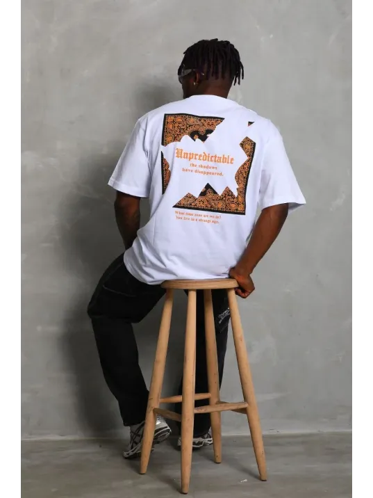 Unisex Oversize Baskılı Bisiklet Yaka T-Shirt - Beyaz Unisex Oversize Baskılı Bisiklet Yaka T-Shirt - Beyaz