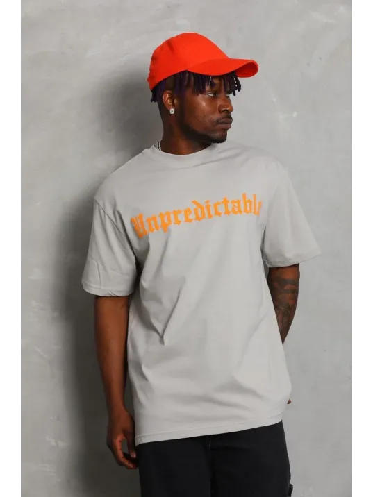 Unisex Oversize Baskılı Bisiklet Yaka T-Shirt - Gri Unisex Oversize Baskılı Bisiklet Yaka T-Shirt - Gri