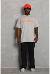 Erkek Baskılı Tişort Kısa Kol Bisiklet Yaka Ovarsize T-shirt -  Gri