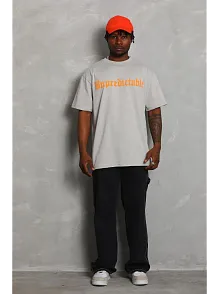 Erkek Baskılı Tişort Kısa Kol Bisiklet Yaka Ovarsize T-shirt -  Gri