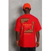 Unisex Oversize Baskılı Bisiklet Yaka T-Shirt - Kırmızı Unisex Oversize Baskılı Bisiklet Yaka T-Shirt - Kırmızı
