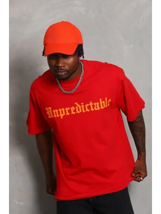 Unisex Oversize Baskılı Bisiklet Yaka T-Shirt - Kırmızı Unisex Oversize Baskılı Bisiklet Yaka T-Shirt - Kırmızı