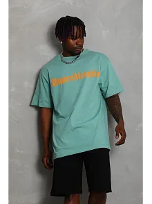 Erkek Baskılı Tişort Kısa Kol Bisiklet Yaka Ovarsize T-shirt -  Mint Yeşili