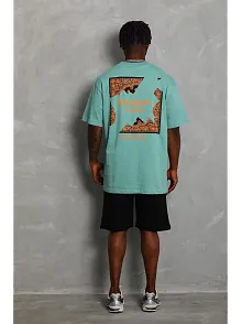Erkek Baskılı Tişort Kısa Kol Bisiklet Yaka Ovarsize T-shirt -  Mint Yeşili