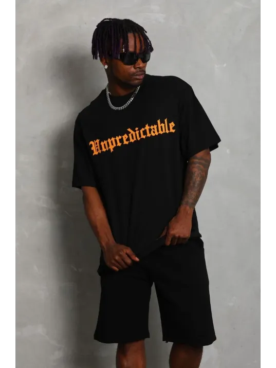 Unisex Oversize Baskılı Bisiklet Yaka T-Shirt - Siyah Unisex Oversize Baskılı Bisiklet Yaka T-Shirt - Siyah