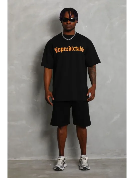 Unisex Oversize Baskılı Bisiklet Yaka T-Shirt - Siyah Unisex Oversize Baskılı Bisiklet Yaka T-Shirt - Siyah