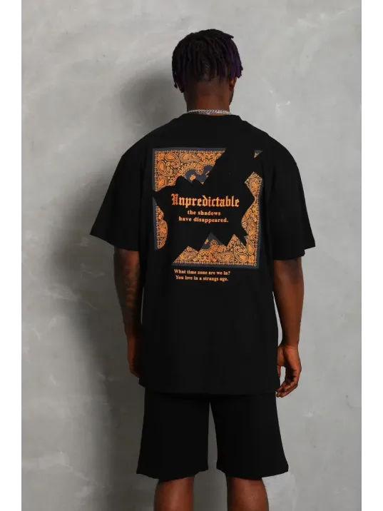 Unisex Oversize Baskılı Bisiklet Yaka T-Shirt - Siyah Unisex Oversize Baskılı Bisiklet Yaka T-Shirt - Siyah