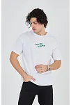 Erkek Baskılı T-shirt Kısa Kol Bisiklet Yaka Regular Fit Rahat Kalıp Günlük Tişört - Beyaz