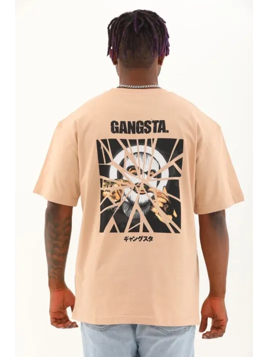 Unisex Oversize Baskılı Bisiklet Yaka T-Shirt - Bej Unisex Oversize Baskılı Bisiklet Yaka T-Shirt - Bej