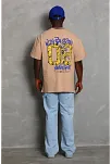 Erkek Baskılı Tişort Kısa Kol Bisiklet Yaka Ovarsize T-shirt -  Bej