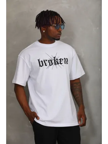 Unisex Oversize Baskılı Bisiklet Yaka T-Shirt - Beyaz Unisex Oversize Baskılı Bisiklet Yaka T-Shirt - Beyaz