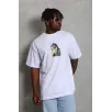 Unisex Oversize Baskılı Bisiklet Yaka T-Shirt - Beyaz Unisex Oversize Baskılı Bisiklet Yaka T-Shirt - Beyaz
