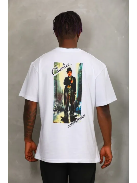 Unisex Oversize Baskılı Bisiklet Yaka T-Shirt - Beyaz Unisex Oversize Baskılı Bisiklet Yaka T-Shirt - Beyaz