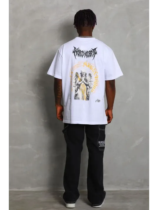 Unisex Oversize Baskılı Bisiklet Yaka T-Shirt - Beyaz Unisex Oversize Baskılı Bisiklet Yaka T-Shirt - Beyaz