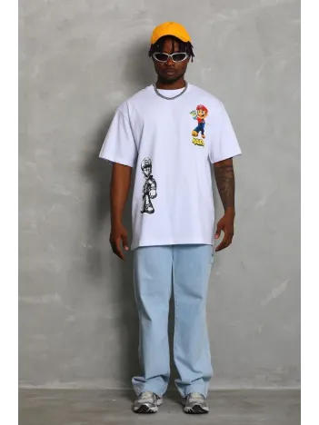 Unisex Oversize Baskılı Bisiklet Yaka T-Shirt - Beyaz Unisex Oversize Baskılı Bisiklet Yaka T-Shirt - Beyaz