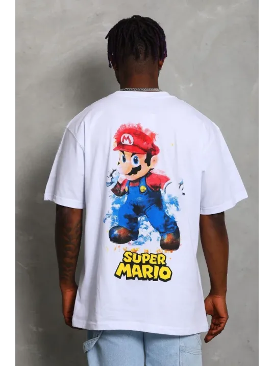 Unisex Oversize Baskılı Bisiklet Yaka T-Shirt - Beyaz Unisex Oversize Baskılı Bisiklet Yaka T-Shirt - Beyaz