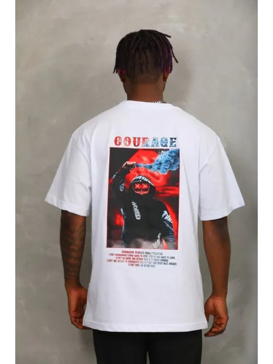 Unisex Oversize Baskılı Bisiklet Yaka T-Shirt - Beyaz Unisex Oversize Baskılı Bisiklet Yaka T-Shirt - Beyaz