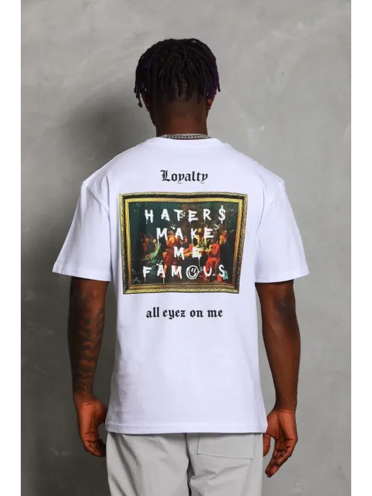 Unisex Oversize Baskılı Bisiklet Yaka T-Shirt - Beyaz Unisex Oversize Baskılı Bisiklet Yaka T-Shirt - Beyaz