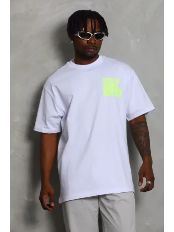 Unisex Oversize Baskılı Bisiklet Yaka T-Shirt - Beyaz Unisex Oversize Baskılı Bisiklet Yaka T-Shirt - Beyaz