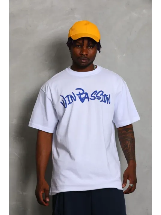 Unisex Oversize Baskılı Bisiklet Yaka T-Shirt - Beyaz Unisex Oversize Baskılı Bisiklet Yaka T-Shirt - Beyaz