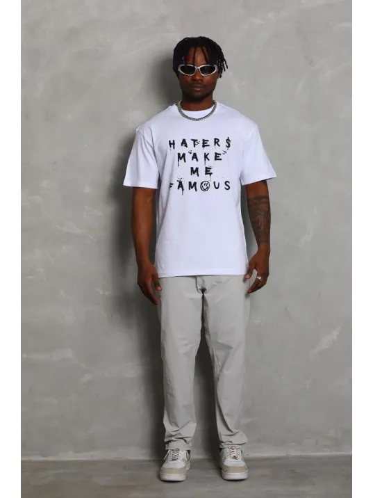 Unisex Oversize Baskılı Bisiklet Yaka T-Shirt - Beyaz Unisex Oversize Baskılı Bisiklet Yaka T-Shirt - Beyaz