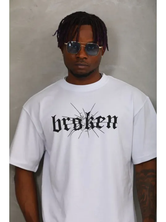 Unisex Oversize Baskılı Bisiklet Yaka T-Shirt - Beyaz Unisex Oversize Baskılı Bisiklet Yaka T-Shirt - Beyaz