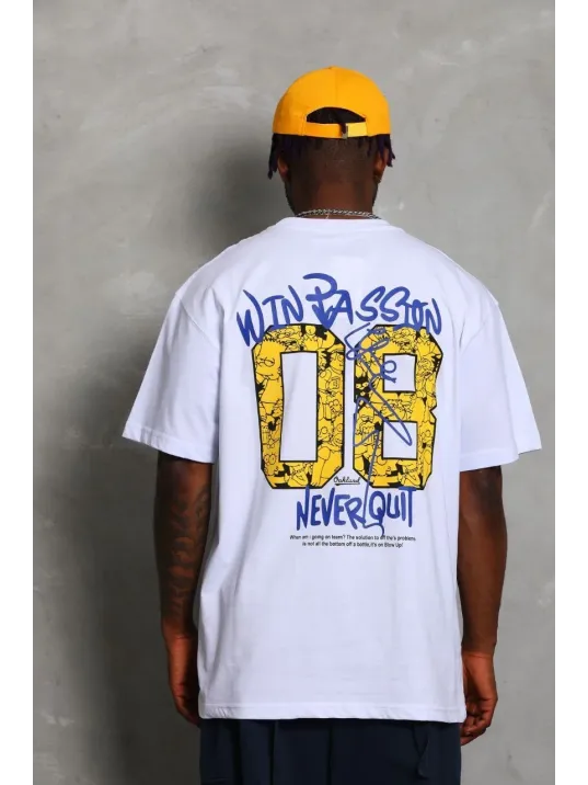 Unisex Oversize Baskılı Bisiklet Yaka T-Shirt - Beyaz Unisex Oversize Baskılı Bisiklet Yaka T-Shirt - Beyaz