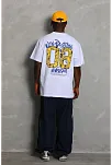 Erkek  Kısa Kol Oversize Baskılı Bisiklet Yaka T-shirt - Beyaz